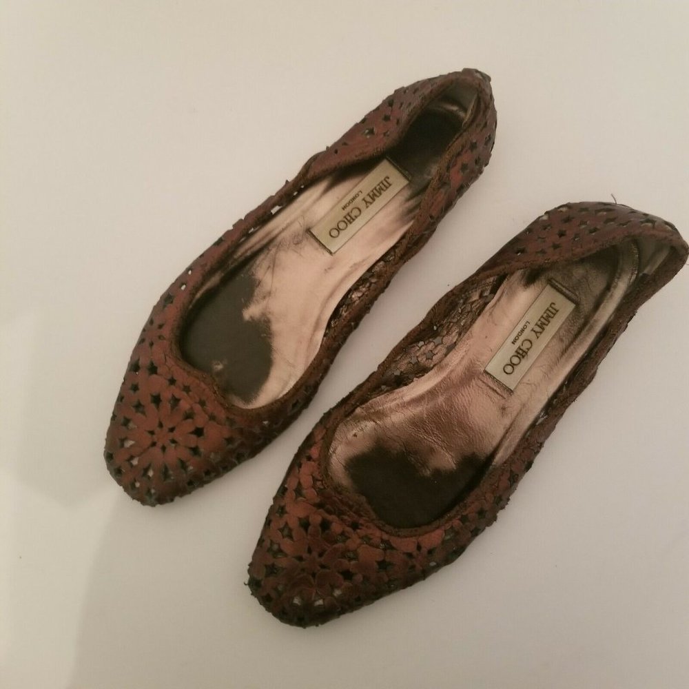 Jimmy Choo Bronze Brown Leather Star Cutout Flats